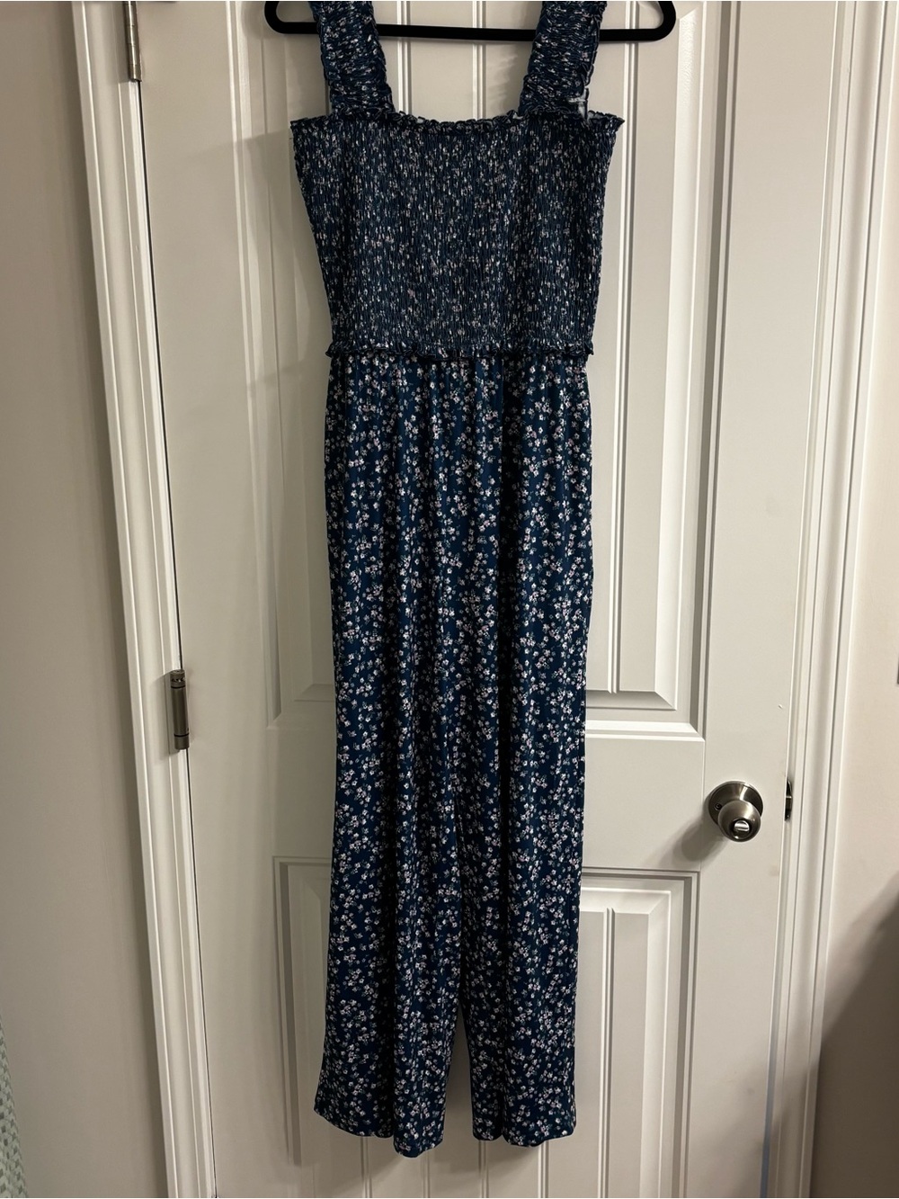 Smocked Navy Floral Jumpsuit
